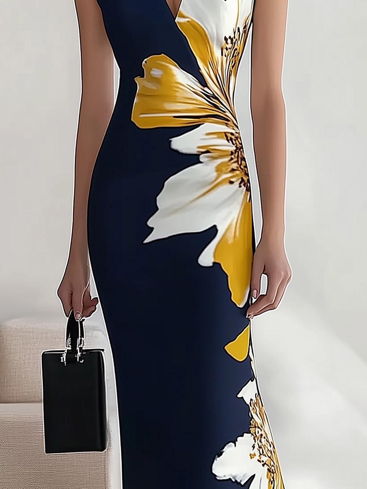 Elegancka Midi Sukienka na Przyjęcie w Miejscu Pracy z Wzorem