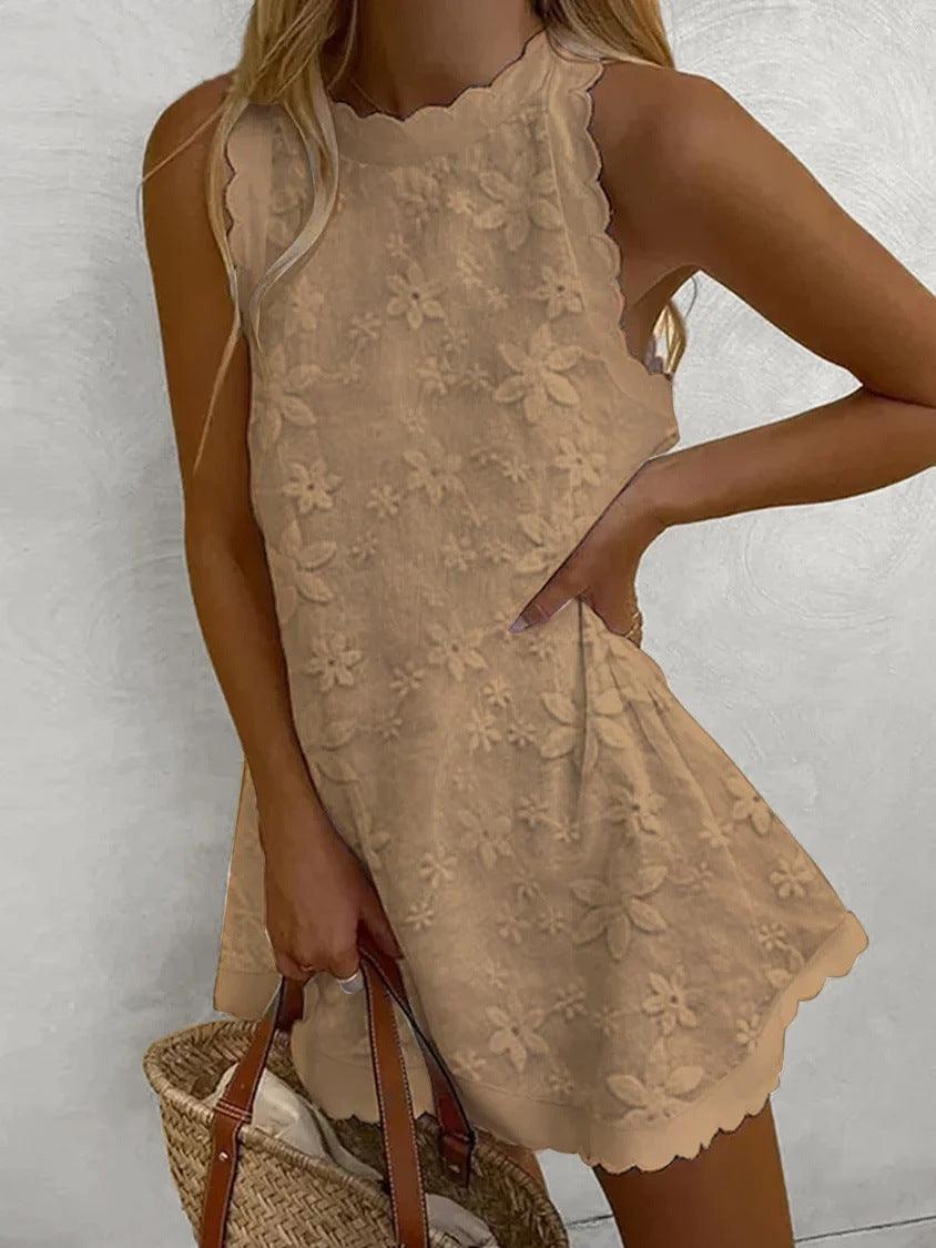 Casual Lace Bezrękawnik Mini Sukienka